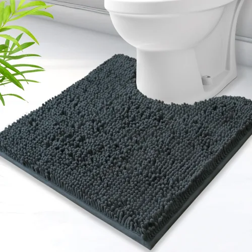 Miniatura 27 de Alfombras de baño en forma de U, alfombras de baño de felpilla súper absorbentes y respaldo antideslizante de PVC fuerte para inodoros, lavables a