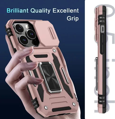 Miniatura 337 de DEERLAMN Funda para iPhone Xs Max con funda deslizante para cámara + protector de pantalla, soporte giratorio de anillo de grado militar a prueba
