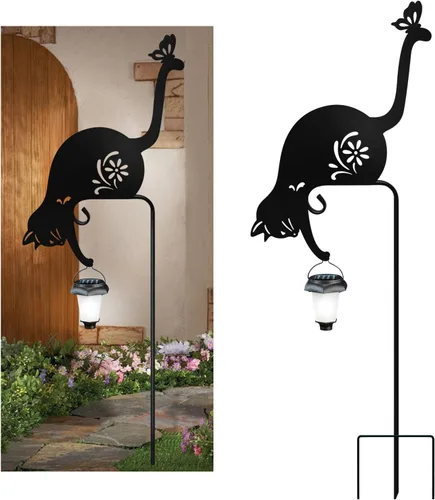 Estacas de Jardín de Gato Sosteniendo Farol Solar Gatos de Jardín de Metal Farol Solar de Gato Estacas Decorativas de Jardín para Patio, Jardín,