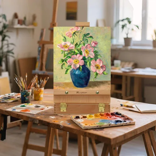 Miniatura 7 de Deluxe Art Supplies - Juego de arte de 27 piezas con caballete de mesa, pintura acrílica de 12 colores, 10 pinceles de pintura, 3 paneles de lienzo