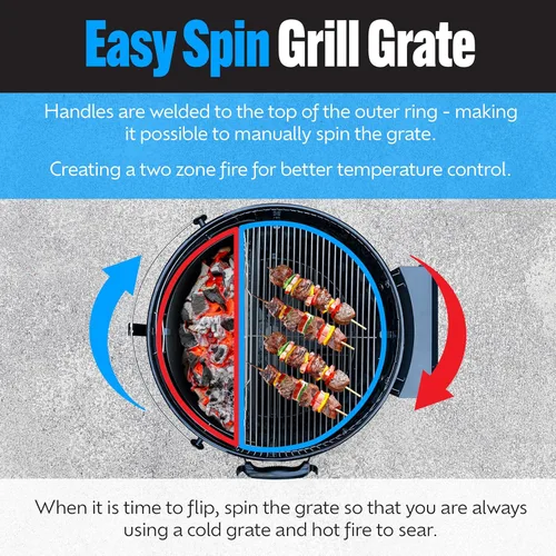 Miniatura 3 de Rejilla de cocción de parrilla de carbón SnS Grills EasySpin, de acero inoxidable 304, apertura grande con bisagras, perfecta para cocción de 2