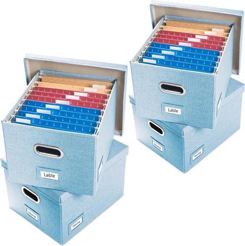 Miniatura 30 de PRANDOM Caja Organizadora de Archivos - Juego de 2 Cajas Plegables Decorativas de Lino para Almacenamiento de Archivos Colgantes con Tapas para Gris