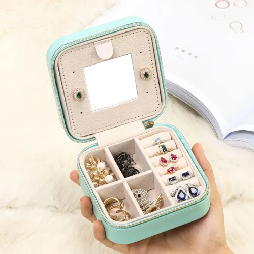 Miniatura 2 de TRODANCE Estuche de viaje de joyería con espejo pequeño organizador de joyas de viaje mini organizador de almacenamiento portátil para anillos