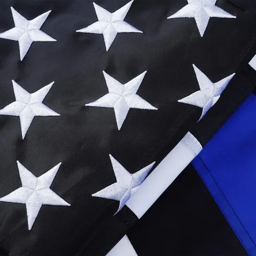ROTERDON Bandera de línea azul fina de 3 x 5 pies para exteriores, banderas bordadas de nailon 210D de policía resistentes, color vivo con 2 ojales