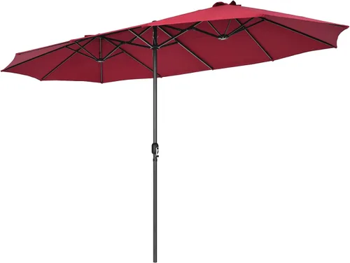 Miniatura 13 de Tangkula Sombrilla de patio de doble cara de 15 pies, sombrilla extragrande para exteriores con sistema de manivela y rejillas de ventilación, Azul