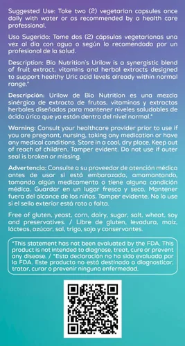 Miniatura 4 de Bio Nutrition Urilow, 60 Cápsulas Vegetarianas