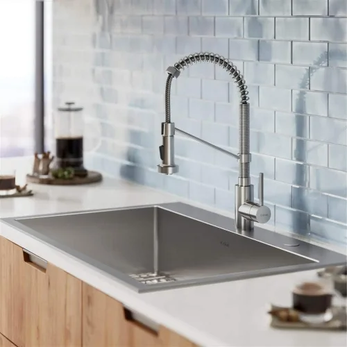 Miniatura 2 de Kraus KCA-1102 Stark Combo de Fregadero de Doble Montaje Drop y Grifo Comercial de Cocina Desplegable en Acabado de Acero Inoxidable, 33" - Tazón