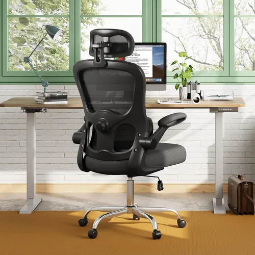 Miniatura 2 de DEVAISE Silla de escritorio ergonómica de malla, soporte lumbar ajustable separado, cojín grande, reposabrazos abatibles, inclinación oscilante