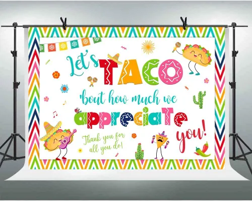 Miniatura 8 de Lofaris Fondo de 5 x 3 pies con texto en inglés "Thank You for All You Do Let's Taco Bout How Much We Apreciate You