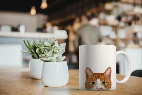 Miniatura 6 de MUGBREW Taza de té de cerámica bicolor blanco y naranja con gato atigrado Gatito, 11 oz