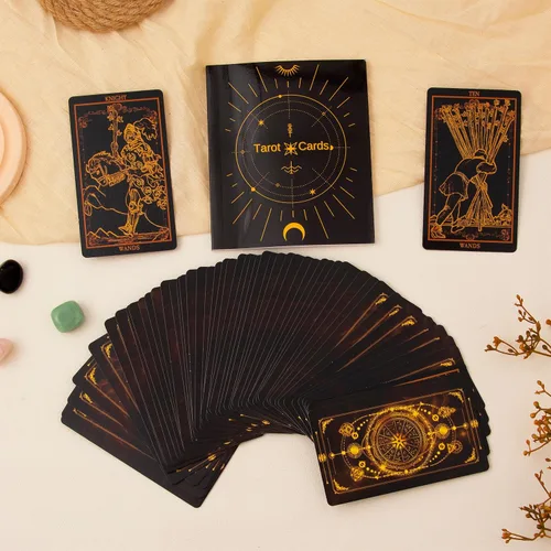 Miniatura 6 de SUGEYA 78 cartas de tarot con libro guía, juego de regalo de tarot negro con tela de tarot, piedras de chakra y más, cartas de tarot, juego
