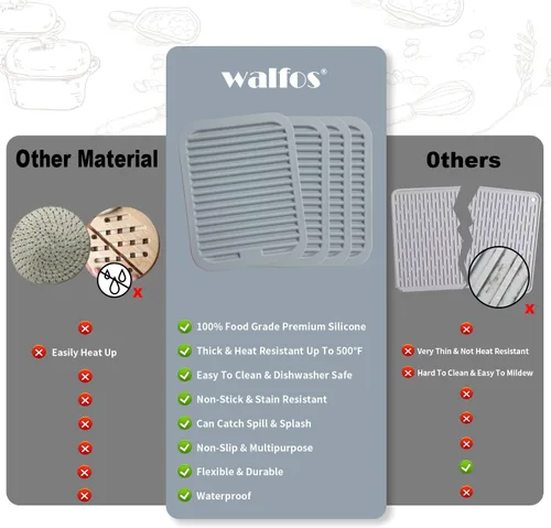 Miniatura 5 de Walfos Salvamanteles de silicona para ollas y sartenes calientes, almohadillas calientes resistentes al calor para encimera de cocina, 4