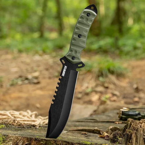 Miniatura 7 de Dispatch Cuchillo de caza de supervivencia con funda, cuchillo táctico Bowie de hoja fija de espiga completa de 13.5 pulgadas con parte trasera