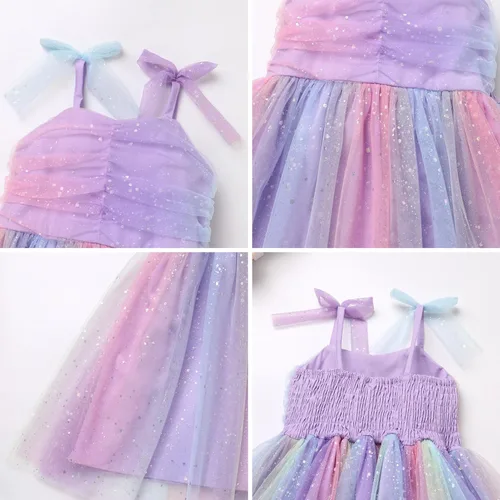 Miniatura 83 de IMEKIS Vestido de princesa de cumpleaños para niña pequeña, confeti brillante, bohemio, arco iris, pastel, sesión de fotos, traje para 1-6T