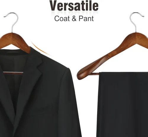 Miniatura 7 de TOPIA HANGER - Perchas de madera para hombros anchos, perchas para trajes con barra antideslizante para pantalones y gancho giratorio de 360°, Nogal