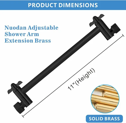 Miniatura 2 de Brazo de extensión de cabezal de ducha, brazo de ducha de latón macizo de 11 pulgadas con conexión universal a cabezales de ducha, fácilmente Negro