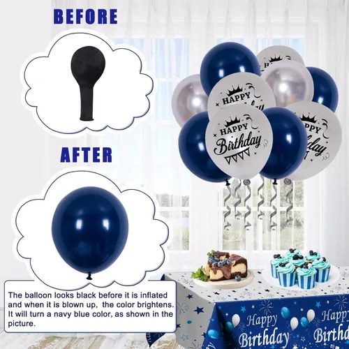 Miniatura 6 de Decoraciones de cumpleaños azules y plateadas, decoraciones de fiesta de cumpleaños para hombres, niños, mujeres y niñas, con pancarta de feliz