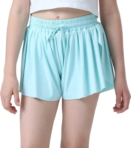 Miniatura 2 de Pantalones cortos fluidos con diseño de mariposa para niñas, pantalones cortos deportivos para niños pequeños y jóvenes con forro 2 en 1