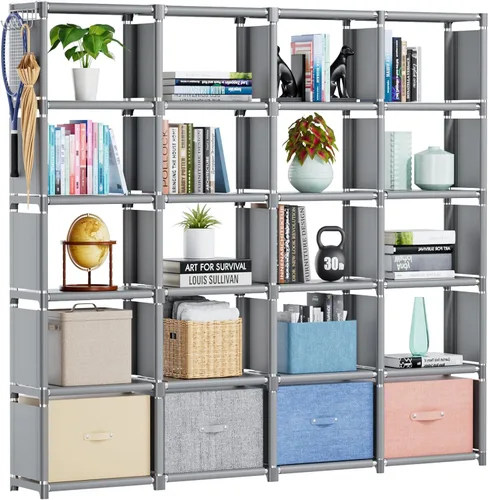 Miniatura 10 de Mavivegue Estante para libros, organizador de almacenamiento de 6 cubos, estantería de bricolaje, estantería de cubo de metal, estantería alta