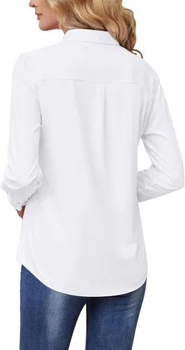 Miniatura 3 de Camisas con botones para mujer, sin arrugas, de manga larga, elásticas, para negocios, oficina, formal, blusas de trabajo