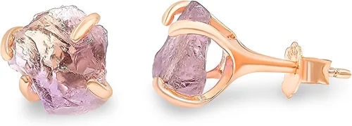 Miniatura 40 de Aretes de piedra preciosa natural en bruto con oro rosa sobre plata de ley 925, 6 a 0.276 in, regalo de piedra de nacimiento de calidad genuina
