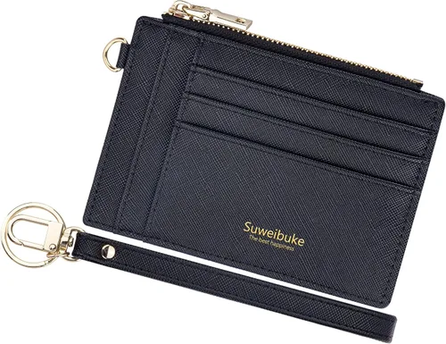 Miniatura 11 de Cartera delgada para mujer con bloqueo RFID para tarjetas de crédito, porta tarjetas tipo pulsera con cremallera para identificación, cartera