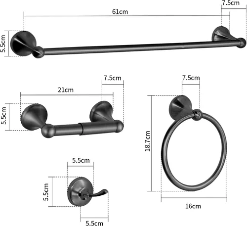 Miniatura 6 de Juego de 8 piezas de accesorios de baño de níquel cepillado, ajustables, expandibles, toalleros, anillo, soporte para papel higiénico, ganchos