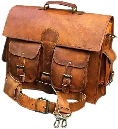 Vintage Couture - Maletín hecho a mano para ordenador portátil de cuero genuino