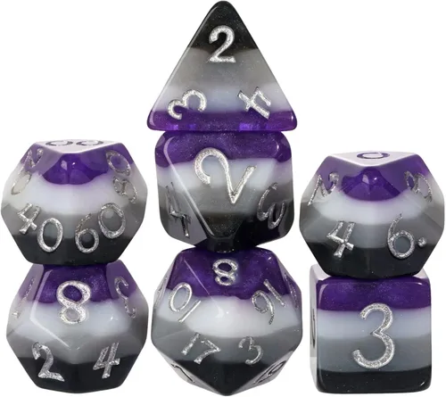 Miniatura 41 de Juego de dados de resina para DND, juego de 7 dados poliédricos negros D&D rellenos con papel de colores brillantes para juegos de rol