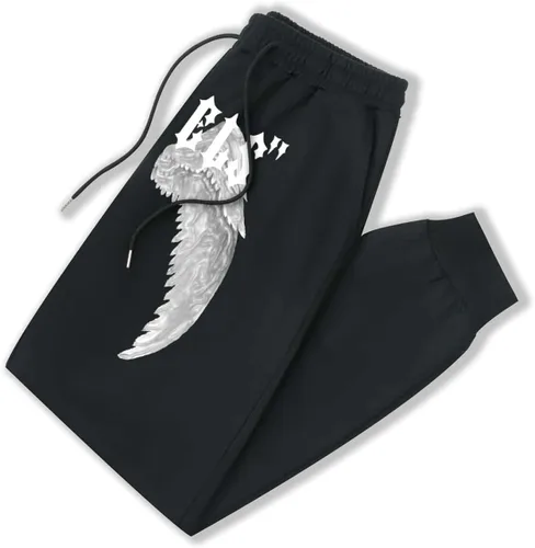 Miniatura 4 de GORGLITTER Pantalones deportivos con estampado de alas para hombre, con cordón en la cintura