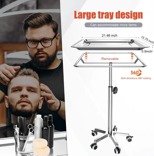 Miniatura 6 de ChoJiah Bandeja de salón rodante extra grande con ruedas, carrito de mayonesa para peluquería, bandeja para tatuajes de alta resistencia, ideal