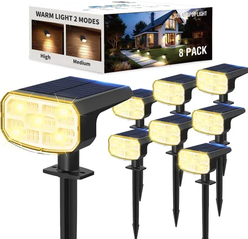 Miniatura 12 de JEJOT Luces solares para exteriores, impermeables, IP65, encendido/apagado automático, 2700 K, 2 modos de iluminación, LED súper brillante, luces