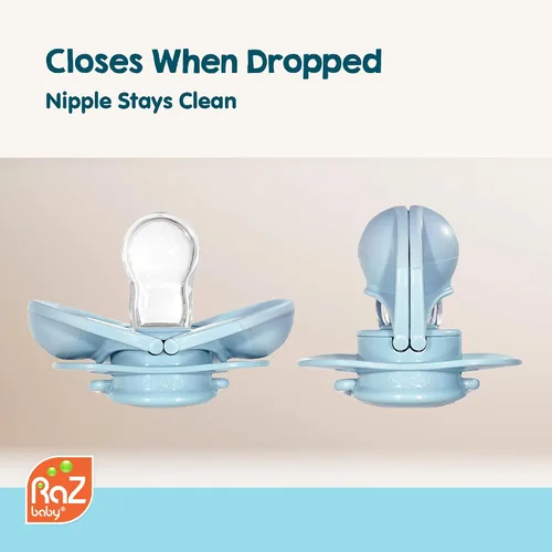 Miniatura 2 de RaZbaby Keep-It-Kleen - Paquete de 2 chupetes para bebé, se cierra cuando se cae, pezón de ortodoncia de silicona sin BPA, ideal para viajes