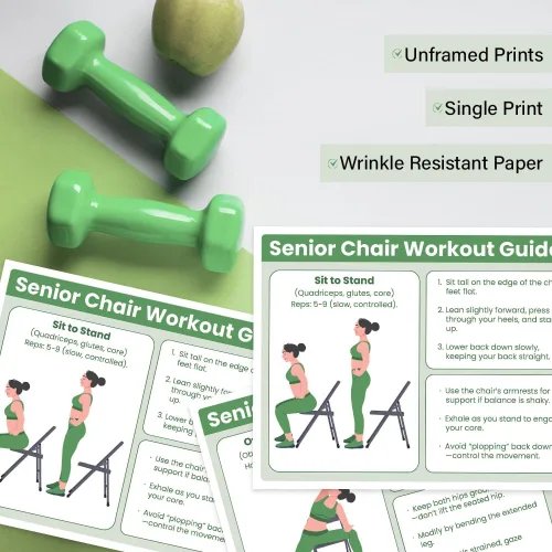 Miniatura 5 de Póster de Entrenamiento en Silla para Ejercicios de Personas Mayores, Tabla de Estiramiento y Ejercicios Suaves en Asiento de 30 Días