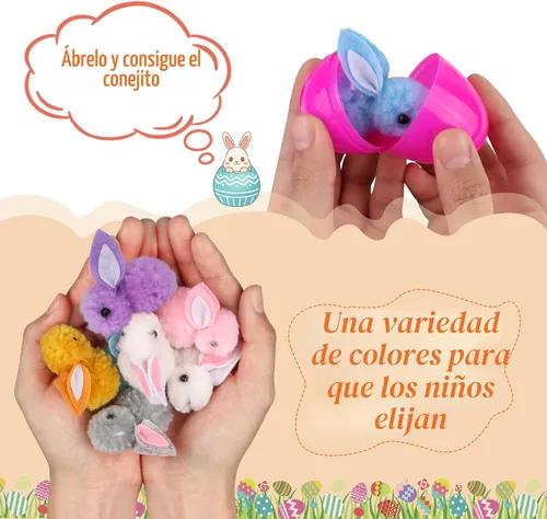 Miniatura 4 de Paquete de 36 rellenos de huevos de Pascua con peluche de conejo de Pascua, huevos de Pascua con juguetes en el interior, mini animales de peluche