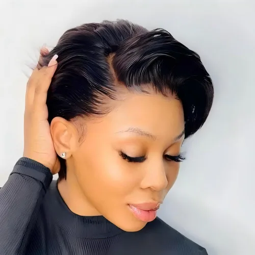 Miniatura 3 de Peluca de cabello humano corto con encaje frontal para mujeres negras, peluca de corte Pixie, peluca de encaje previamente despuntada en T