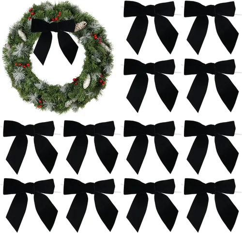 Miniatura 23 de AIMUDI Lazos de Terciopelo Burdeos de 4.5" Lazos de Navidad para Árbol Lazos Prefabricados para Coronas Lazos con Alambre Retorcido para Envolver