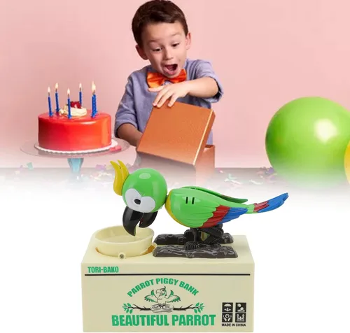 Miniatura 5 de Caja de loro robador, caja de dinero eléctrica para niños, caja de ahorro de dinero con forma de loro, alcancía electrónica robótica de juguete
