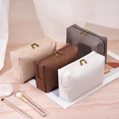 Miniatura 6 de Bolsa de cosméticos personalizada pequeña pana maquillaje bolsa de viaje organizador de cepillos de almacenamiento, Marrón