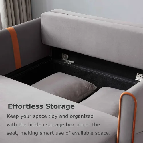 Miniatura 5 de Sofá cama extraíble de 55.2 pulgadas, cama biplaza de terciopelo moderna 3 en 1 con almacenamiento, respaldo ajustable, sofá cama convertible