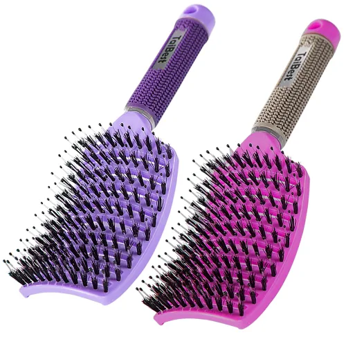Miniatura 13 de Juego de cepillos de cerdas de jabalí – Cepillo desenredante para cabello seco, húmedo para cabello fino, grueso y rizado, cepillo de pelo curvado