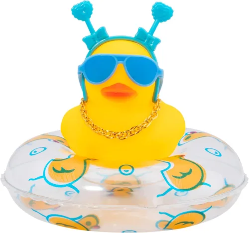 Miniatura 30 de wonuu Adornos de pato de goma para automóvil, decoración de tablero de automóvil con bonita diadema, anillo de natación, collar, gafas de sol