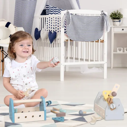 Miniatura 2 de Montessori Herramientas de madera para niños pequeños, construcción educativa, juegos de juguetes para niños, caja de juego preescolar con tablero