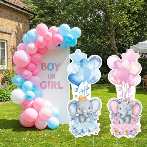 Miniatura 7 de 2 juegos de letreros de plástico para baby shower con estacas, decoraciones al aire libre para revelación de género, azul y rosa, letrero de patio