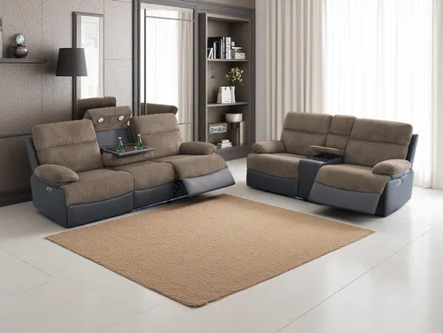 Miniatura 16 de Juego de sofá reclinable eléctrico, seccional de cuero transpirable beige, juego de muebles de sala de estar, 2 piezas, sofá reclinable eléctrico