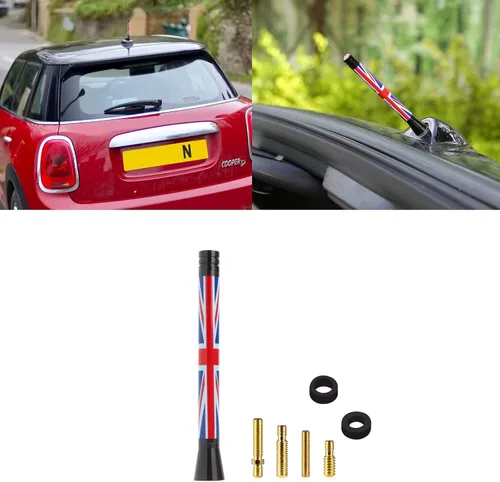 Miniatura 12 de x xotic tech Antena corta para automóvil con bandera de Union Jack compatible con Mini Cooper todos los modelos de 3 pulgadas (negro/gris)