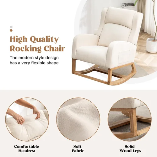 Miniatura 7 de HCHAIRH Mecedora para guardería, mecedoras de enfermería para mamá guardería, cómodo sillón mecedor con respaldo de alas con reposapiés y bolsillo
