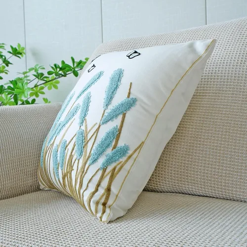 Miniatura 3 de vctops Funda de almohada de algodón con bordado bohemio y cuadrado para sofá, cama, silla (azul C, 18 x 18 pulgadas)