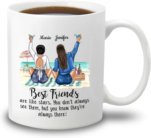 Miniatura 17 de Taza de café con texto en inglés "Besties There Are Friends That Become Family", tazas personalizadas para mejores amigas para mujeres, elige