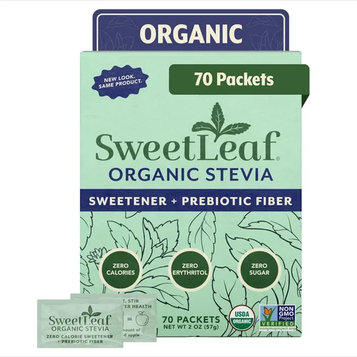SweetLeaf Paquetes de polvo de stevia orgánica, edulcorante cero calorías con extracto de hoja de stevia, sin aditivo edulcorante artificial, sin